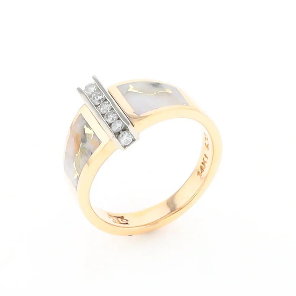 Gold Quartz Ring Double Sided Inlaid Design with .23ctw Diamonds