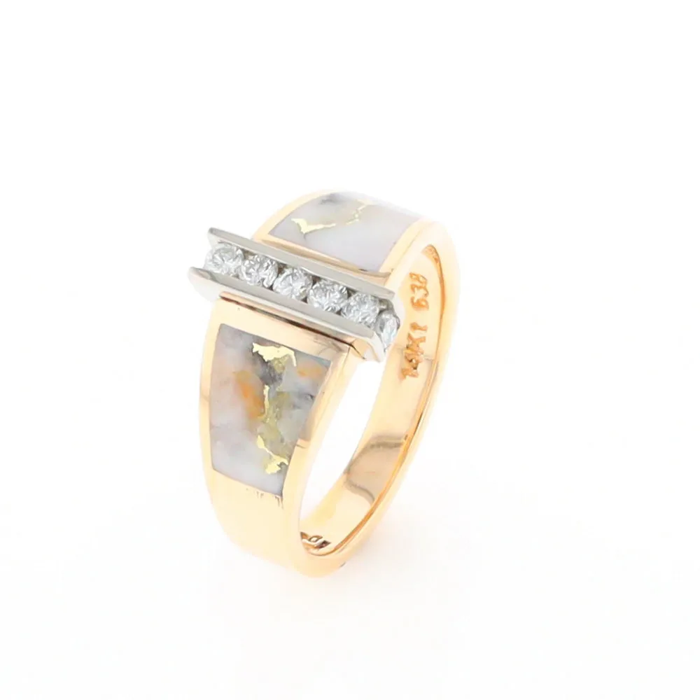 Gold Quartz Ring Double Sided Inlaid Design with .23ctw Diamonds