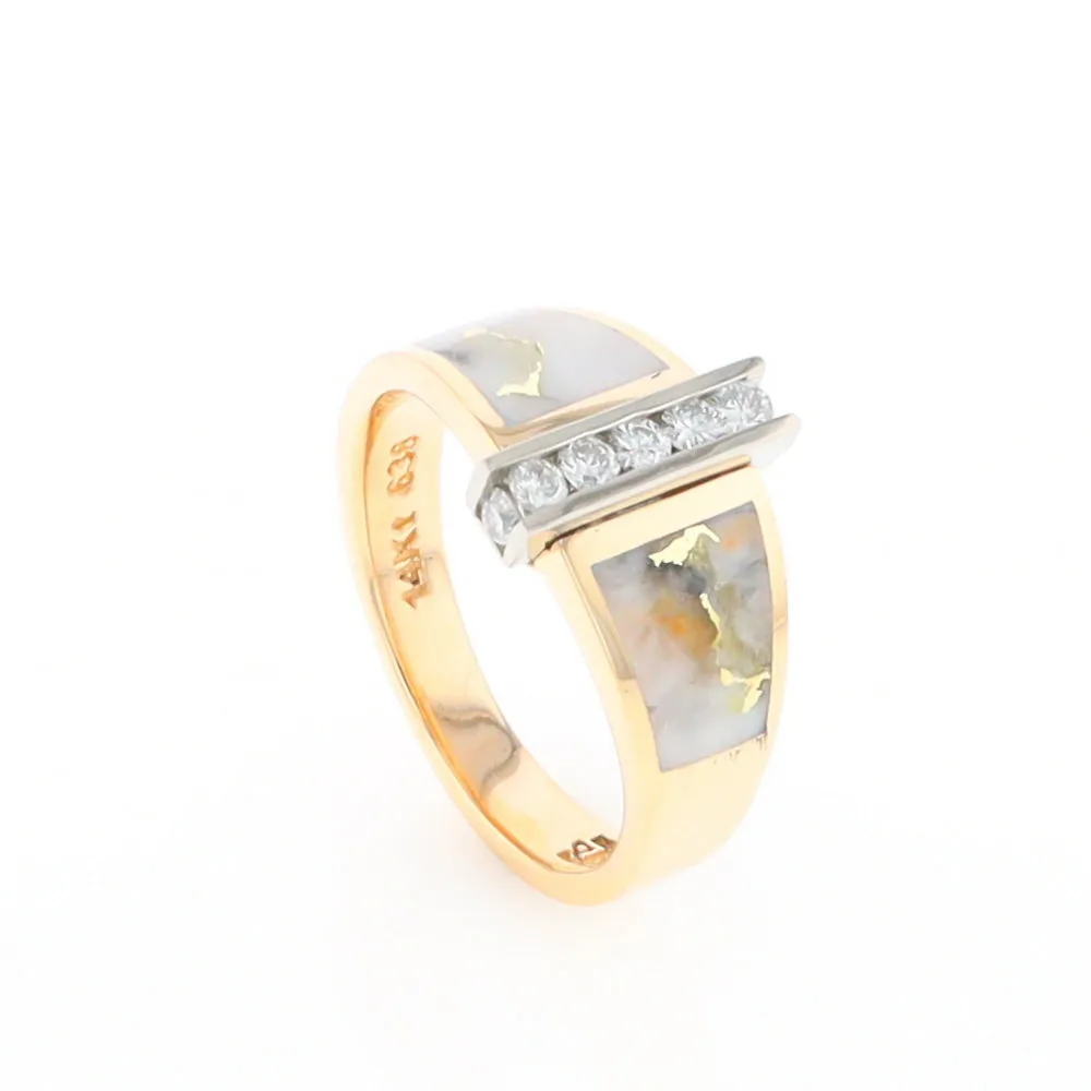 Gold Quartz Ring Double Sided Inlaid Design with .23ctw Diamonds