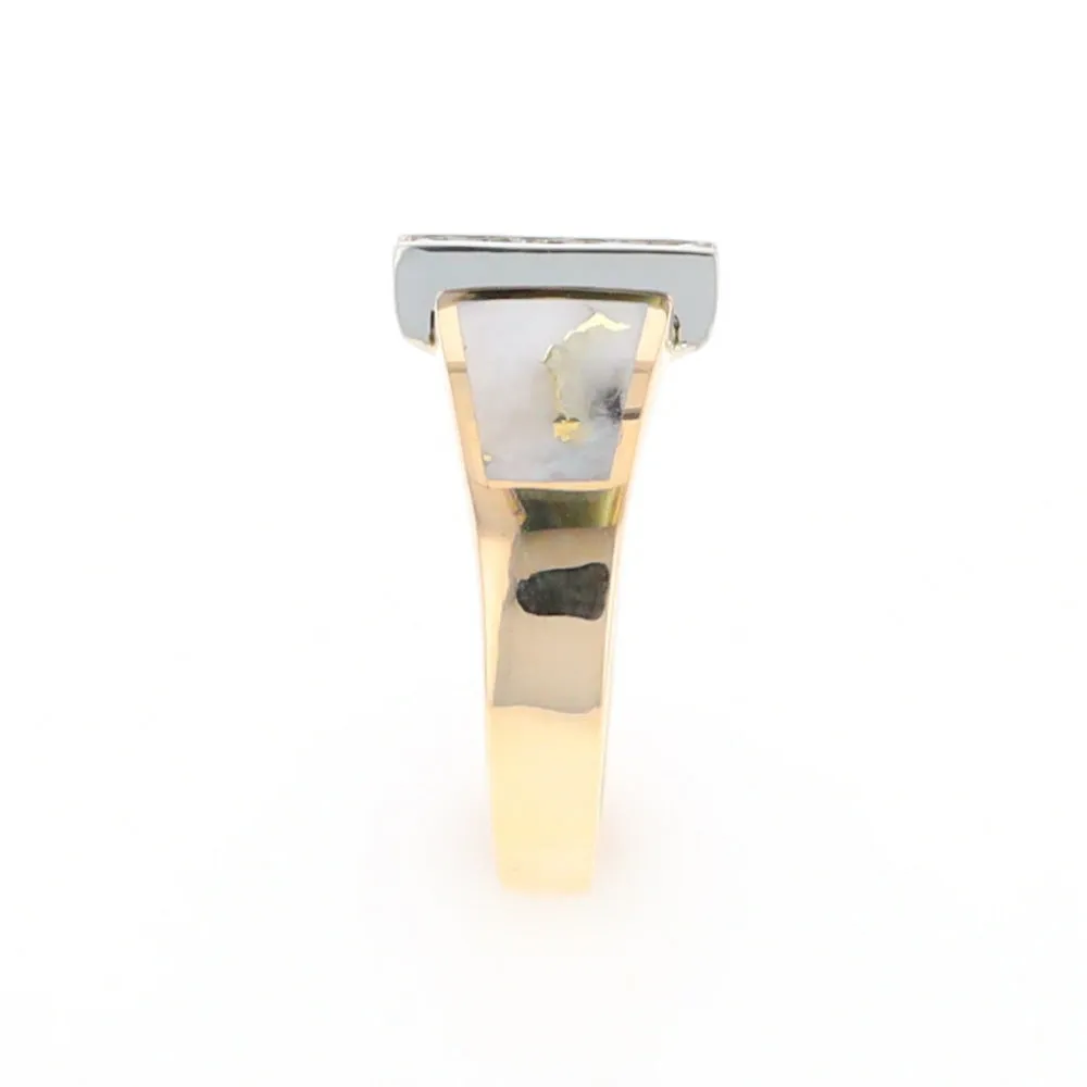 Gold Quartz Ring Double Sided Inlaid Design with .23ctw Diamonds