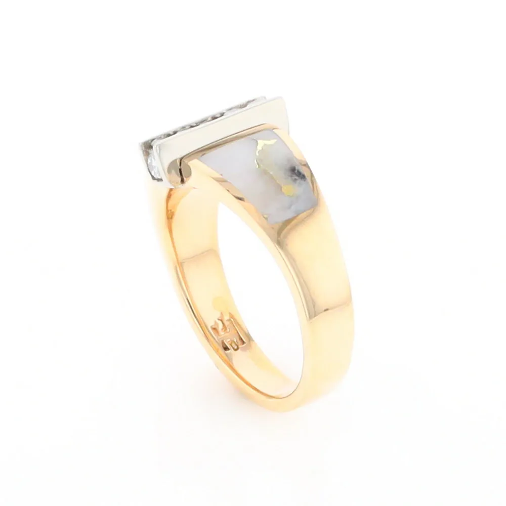 Gold Quartz Ring Double Sided Inlaid Design with .23ctw Diamonds