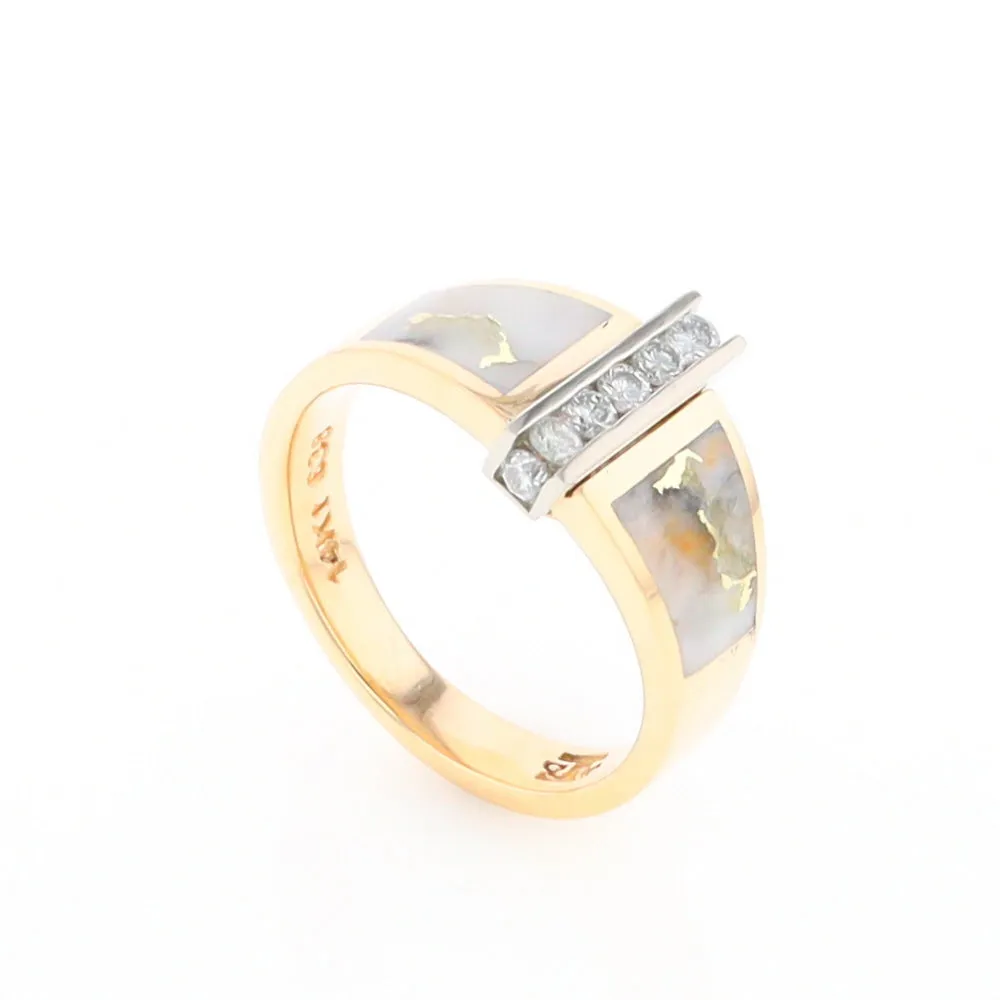 Gold Quartz Ring Double Sided Inlaid Design with .23ctw Diamonds