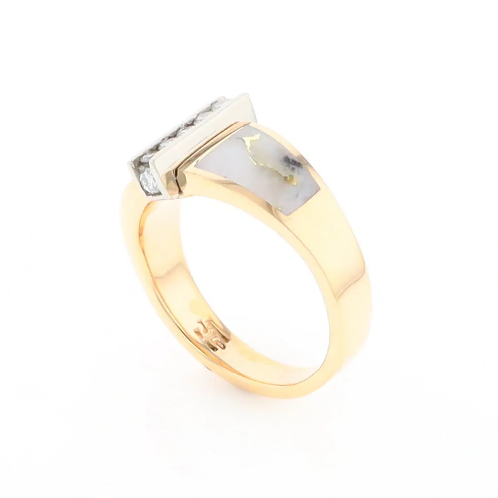 Gold Quartz Ring Double Sided Inlaid Design with .23ctw Diamonds