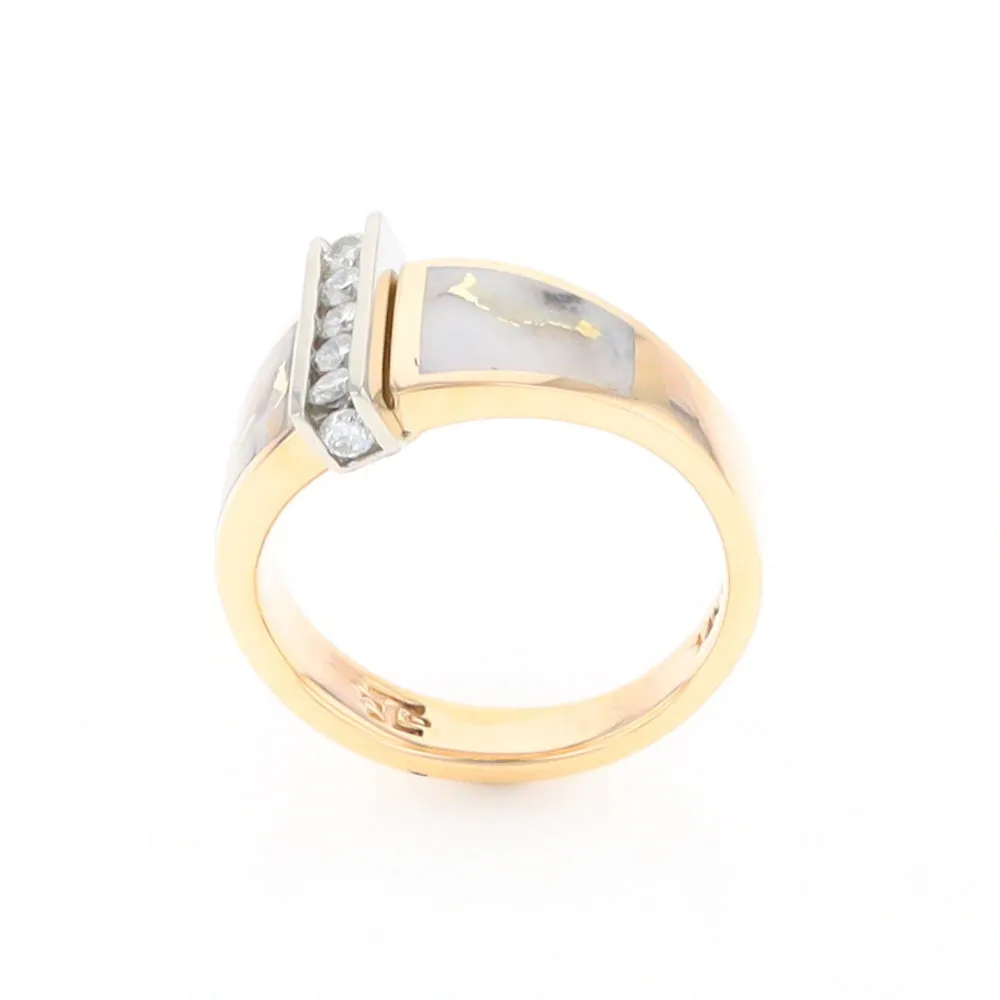 Gold Quartz Ring Double Sided Inlaid Design with .23ctw Diamonds