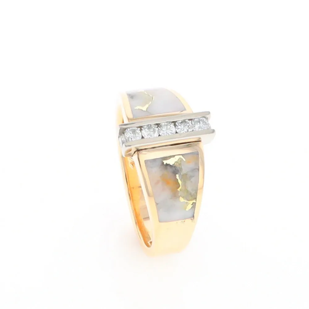 Gold Quartz Ring Double Sided Inlaid Design with .23ctw Diamonds