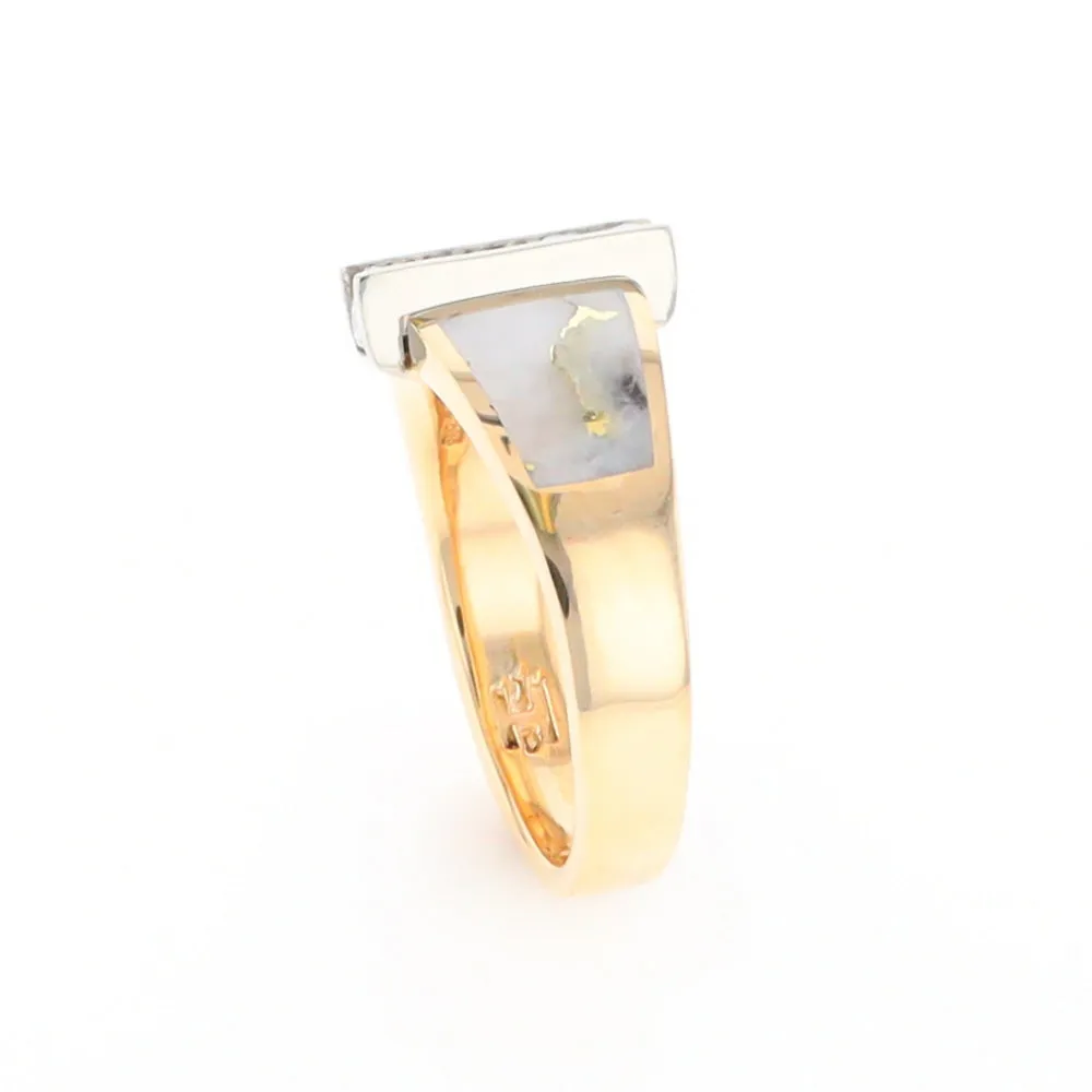 Gold Quartz Ring Double Sided Inlaid Design with .23ctw Diamonds