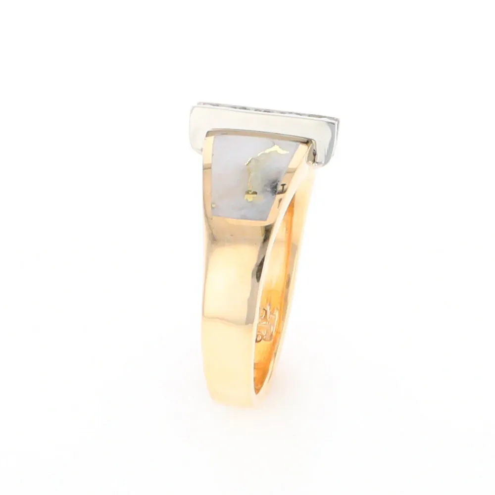 Gold Quartz Ring Double Sided Inlaid Design with .23ctw Diamonds