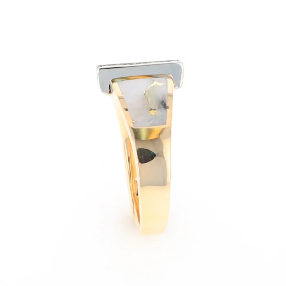 Gold Quartz Ring Double Sided Inlaid Design with .23ctw Diamonds