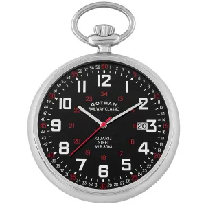 Gotham Men's Stainless Steel 30M WR Analog Quartz Date Railroad Pocket Watch # GWC14105SB