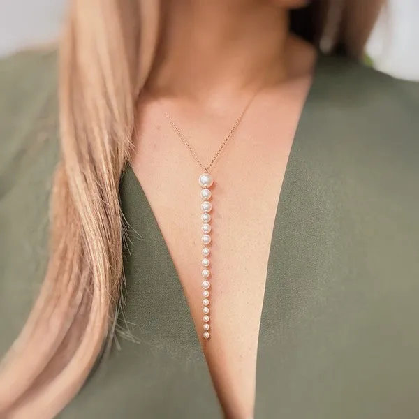 Gradiant Long Pearl Drop Necklace