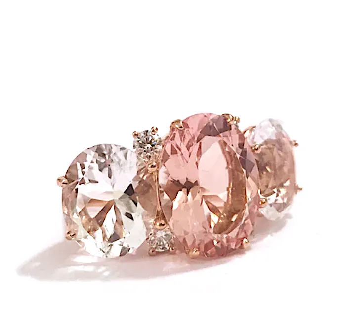 Grande GUM DROP™ Ring with Morganite and Rock Crystal and Diamonds