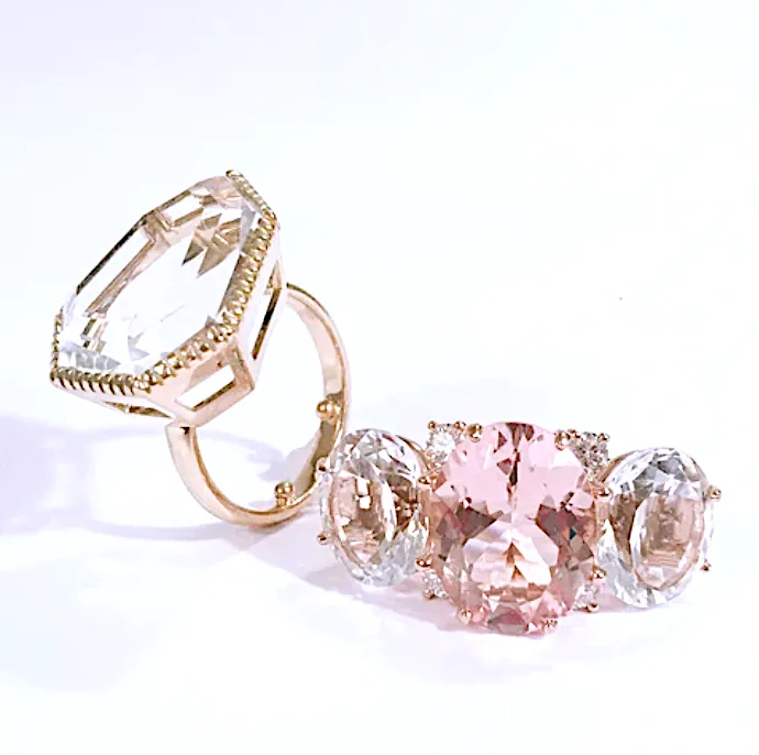 Grande GUM DROP™ Ring with Morganite and Rock Crystal and Diamonds