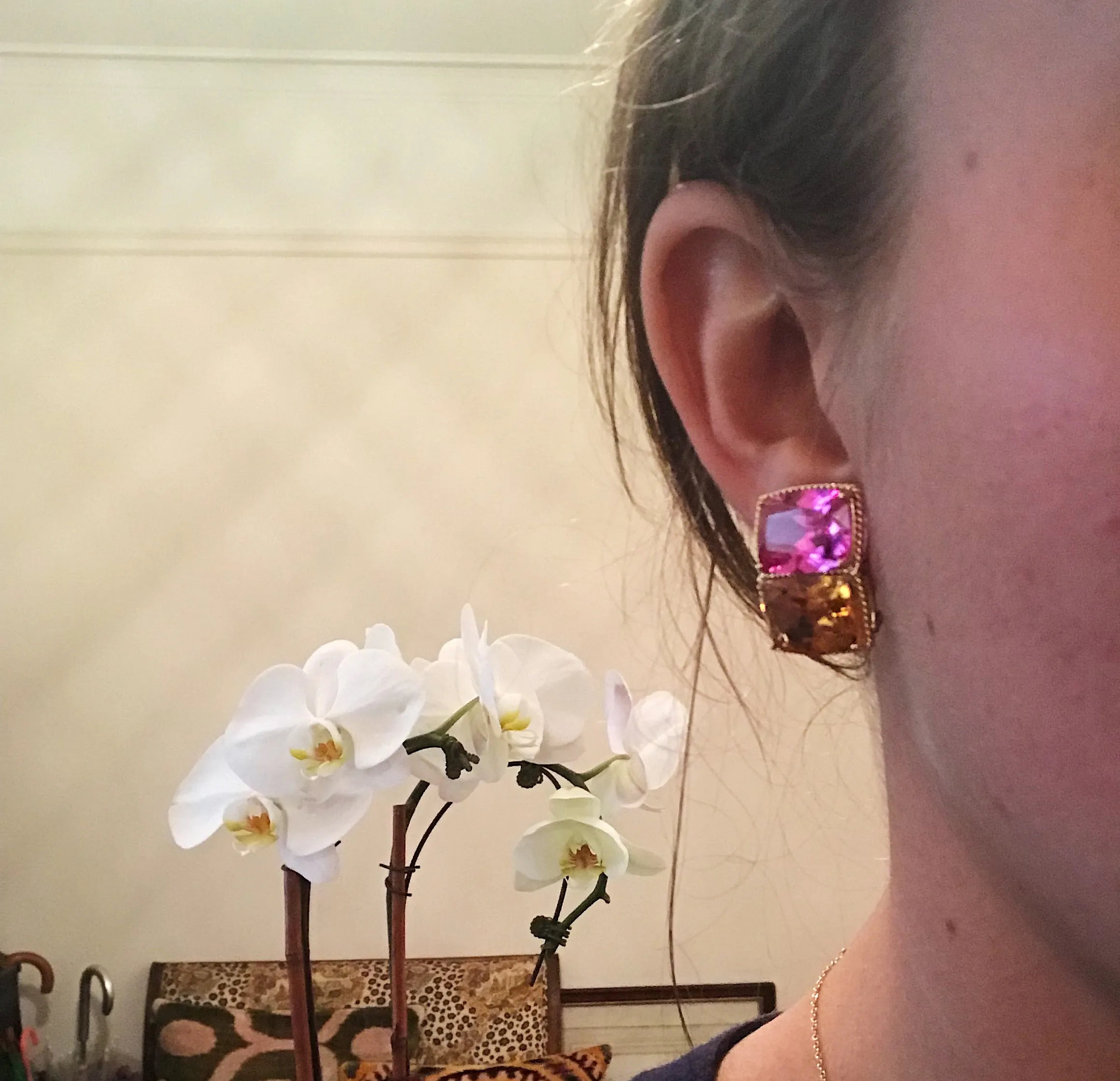 Grande Rope Twist Earring with Hot Pink Topaz and Orange Citrine