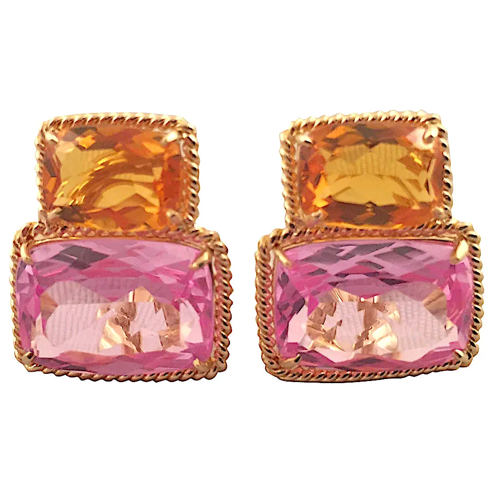 Grande Rope Twist Earring with Hot Pink Topaz and Orange Citrine