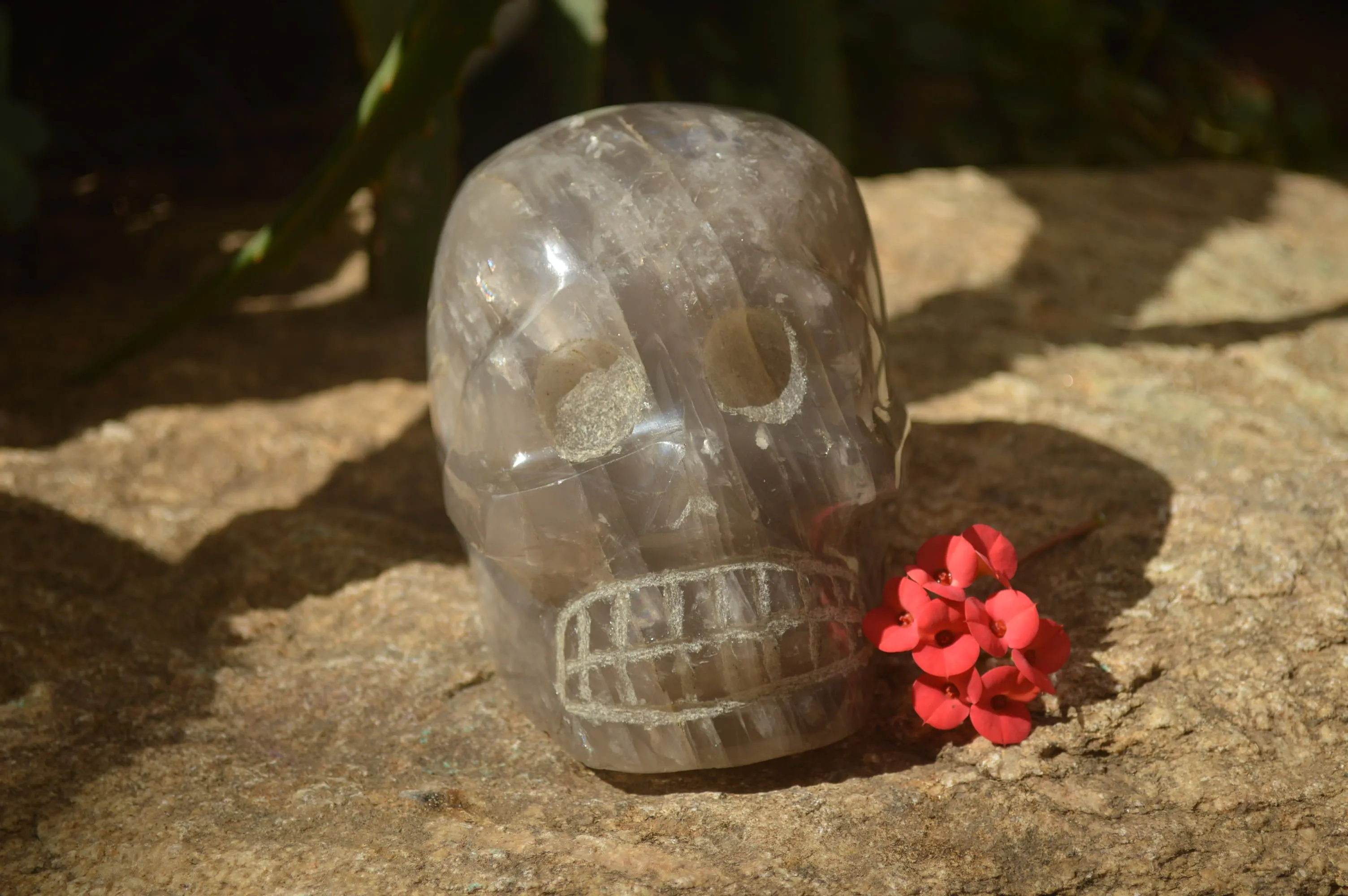 Hand Made Smokey Quartz Skull Carving x 1 From Madagascar