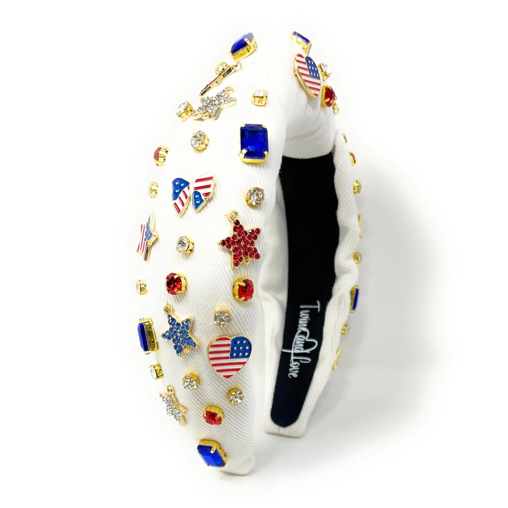 Hand Sewn USA White Jeweled Knot Headband