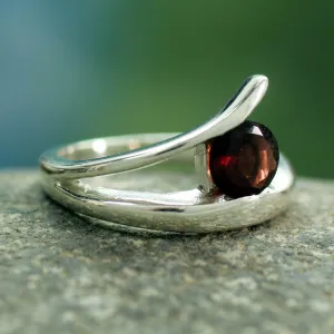 Handcrafted Modern Sterling Silver Solitaire Garnet Ring - Dazzling Love | NOVICA