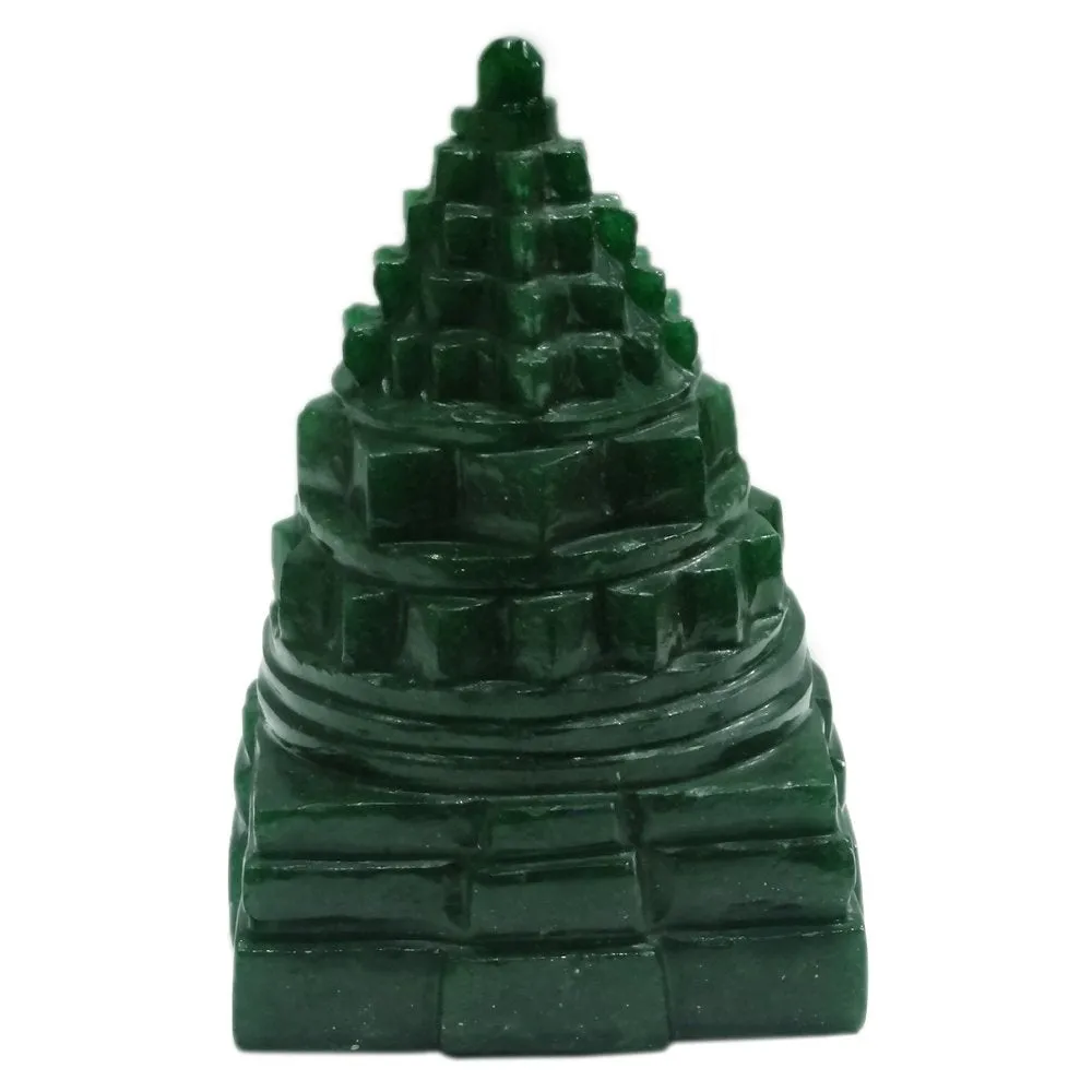 Handmade Showpieces Fengshui Green Aventurine Stone Vaastu Shree Yantra 4 cm.