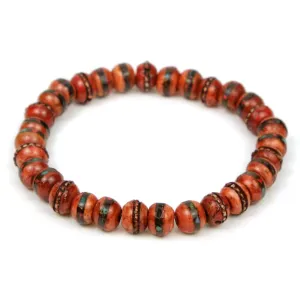 Inlaid Yak Bone Stretch Bracelet 8mm Red