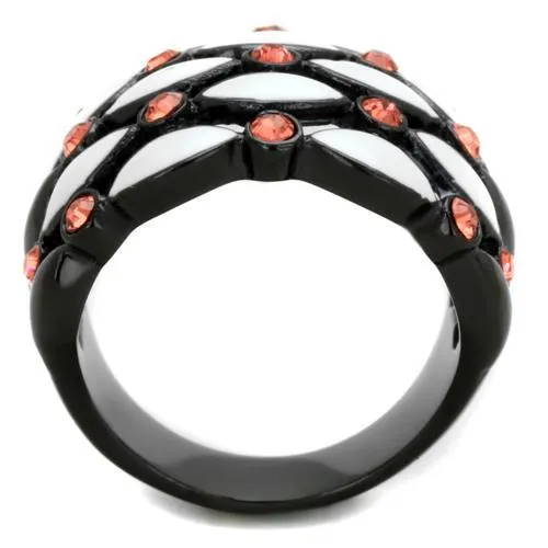 IP Black(Ion Plating) Stainless Steel Ring with Top Grade Crystal in Garnet for Women Style TK1832