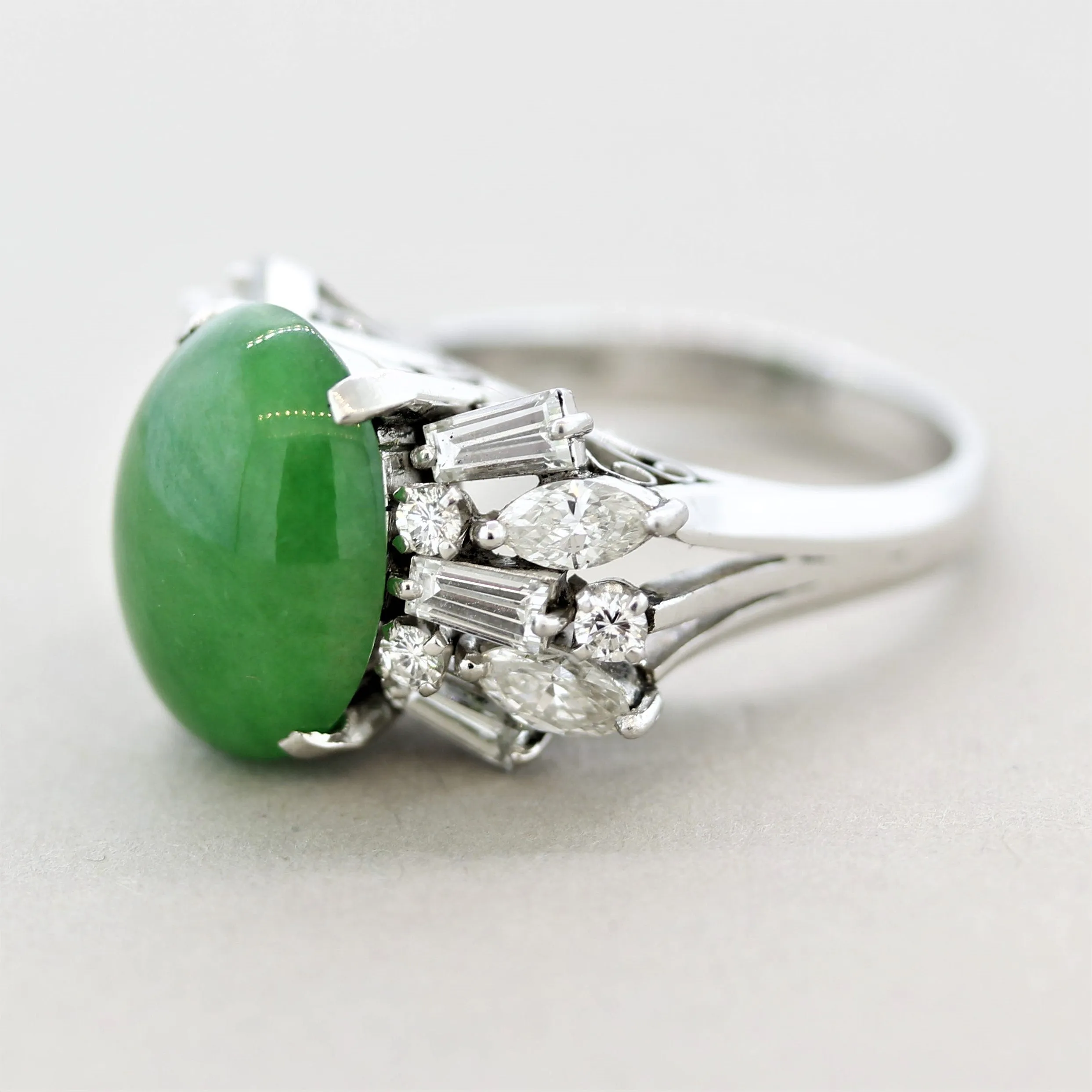 Jadeite Jade Diamond Spray Platinum Cocktail Ring, GIA Certified