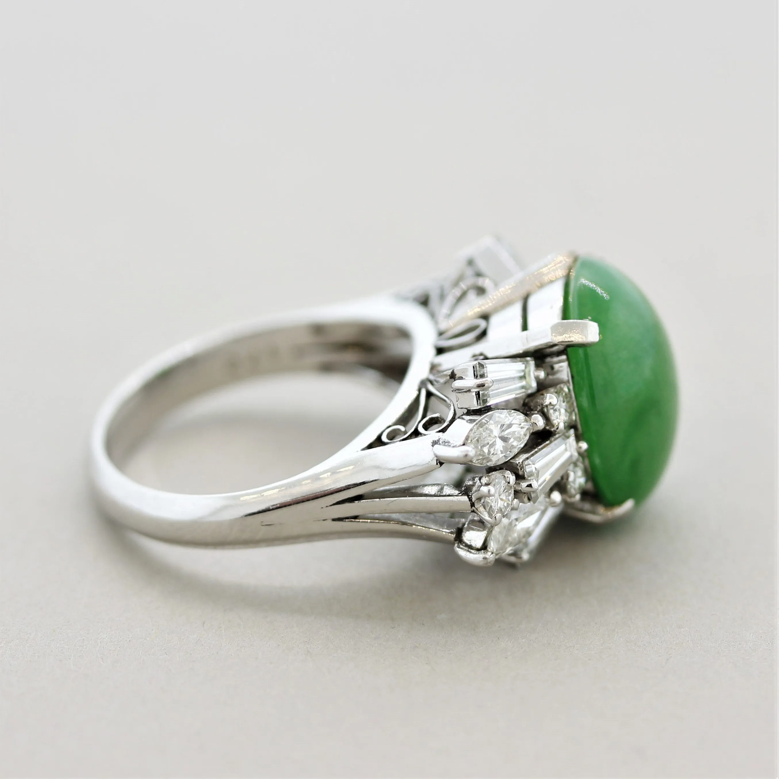 Jadeite Jade Diamond Spray Platinum Cocktail Ring, GIA Certified