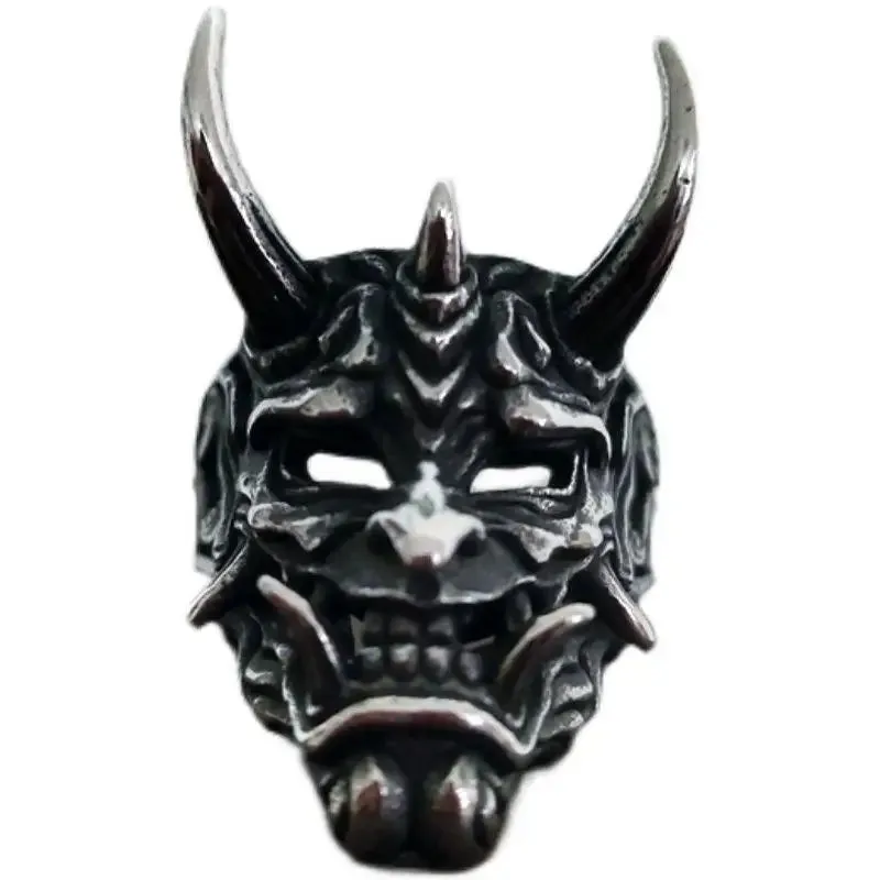 Japanese Red Face Prajnapara Dark Black Made Old Ring, Ring, Ghost Mask Street Boys Punk Fashion Opening Hand Jewelry