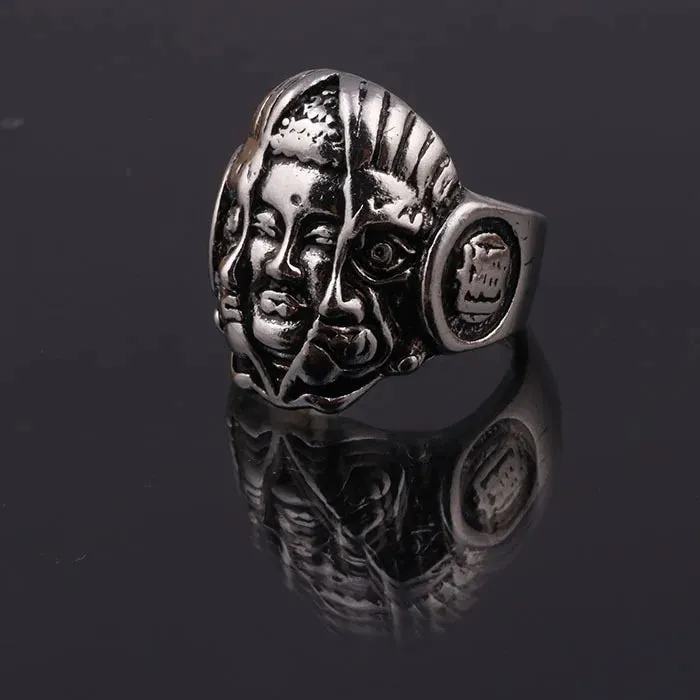 Japanese Red Face Prajnapara Dark Black Made Old Ring, Ring, Ghost Mask Street Boys Punk Fashion Opening Hand Jewelry