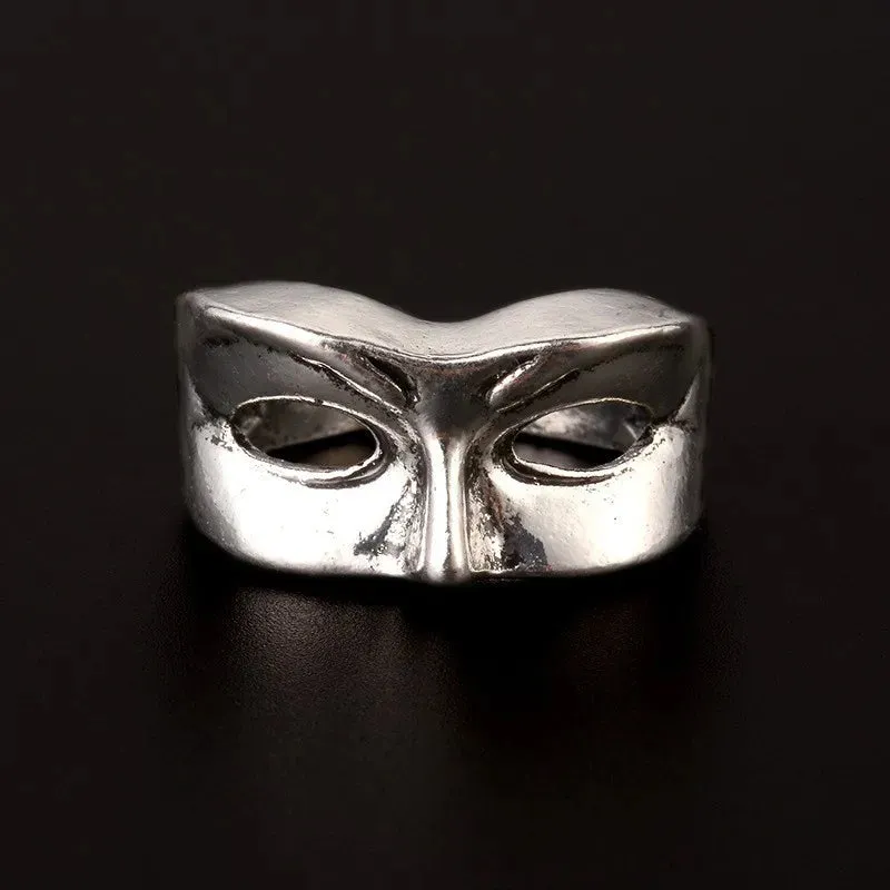 Japanese Red Face Prajnapara Dark Black Made Old Ring, Ring, Ghost Mask Street Boys Punk Fashion Opening Hand Jewelry