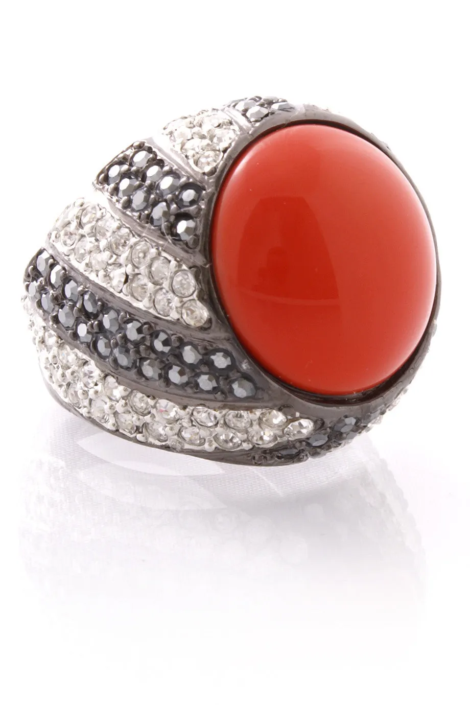 KENNETH JAY LANE Gunmetal And Argent Dark Coral Top Ring