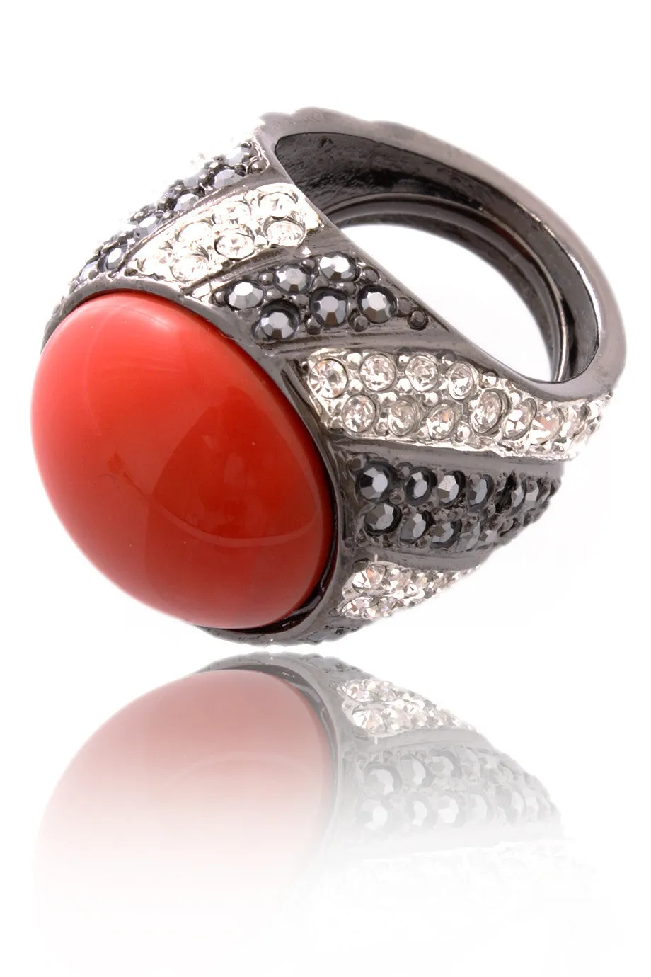 KENNETH JAY LANE Gunmetal And Argent Dark Coral Top Ring