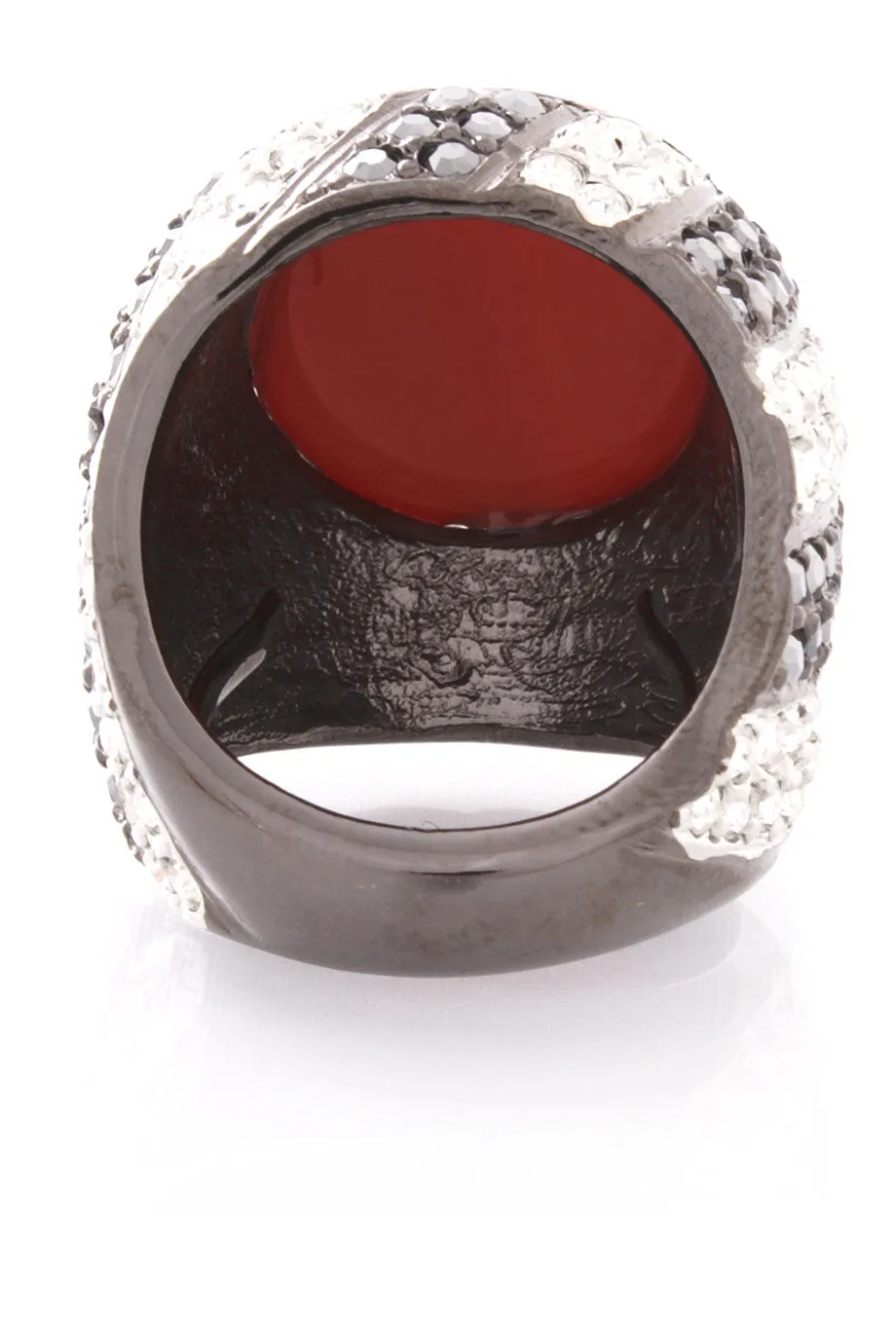 KENNETH JAY LANE Gunmetal And Argent Dark Coral Top Ring