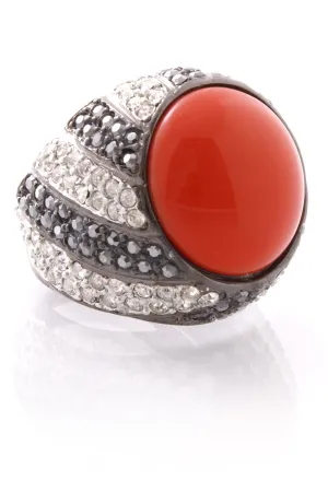 KENNETH JAY LANE Gunmetal And Argent Dark Coral Top Ring