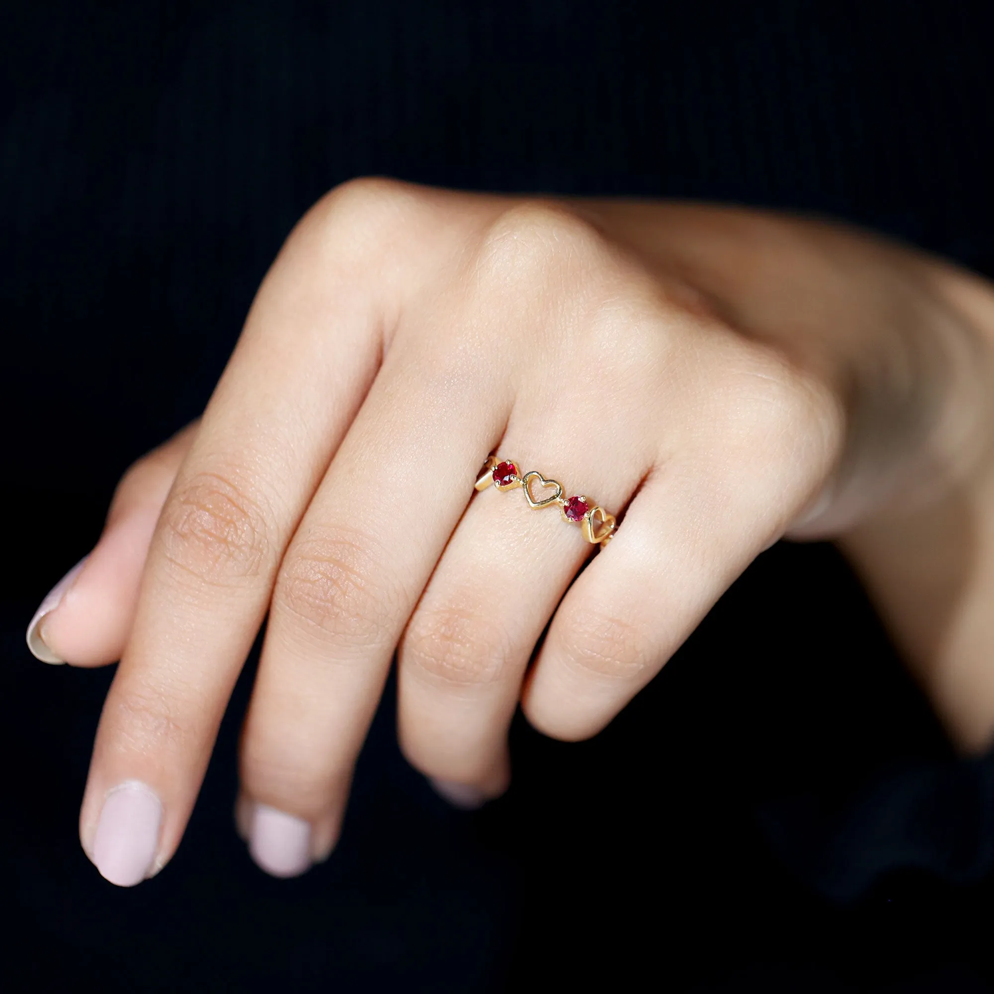 Lab Created Ruby Open Heart Eternity Band Ring