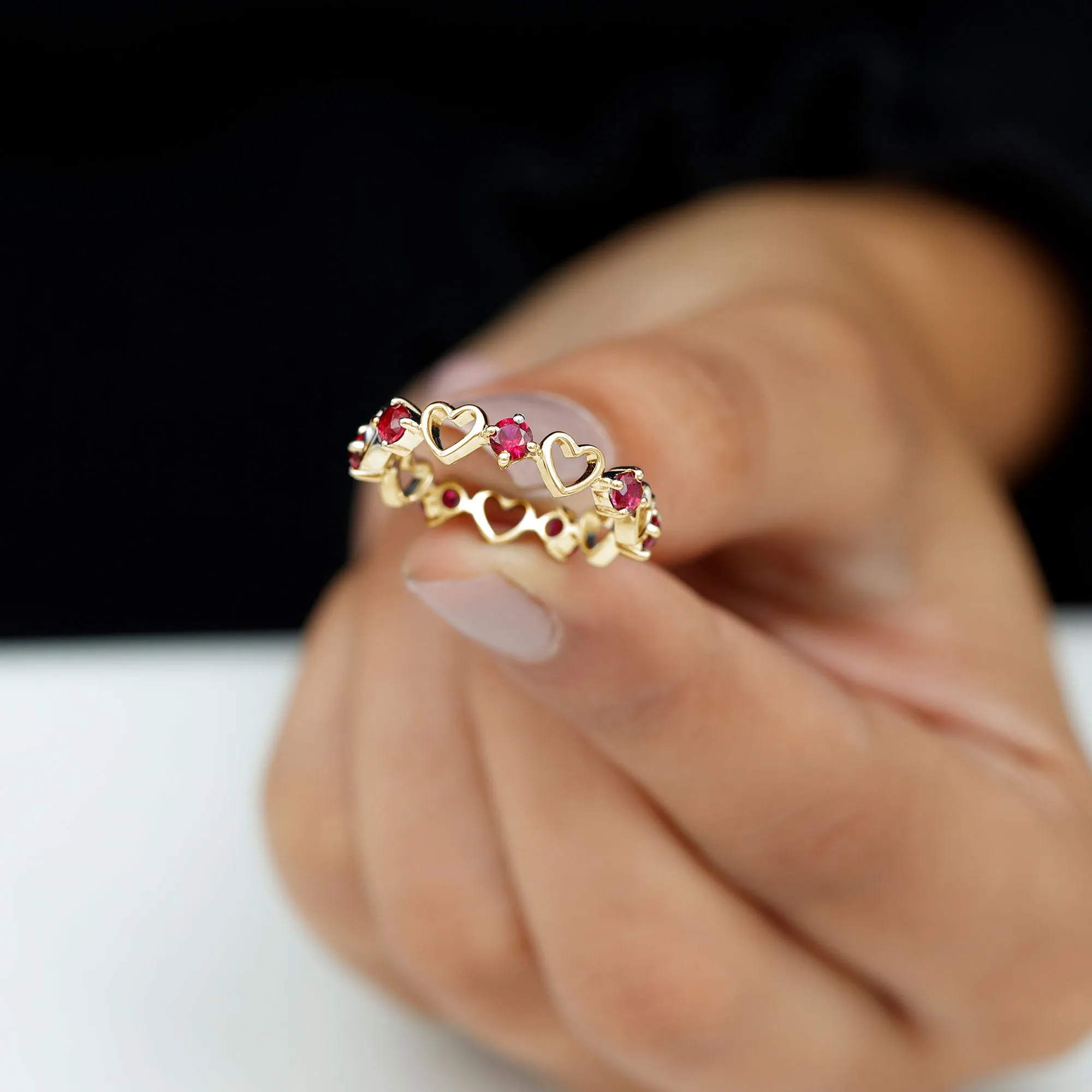 Lab Created Ruby Open Heart Eternity Band Ring