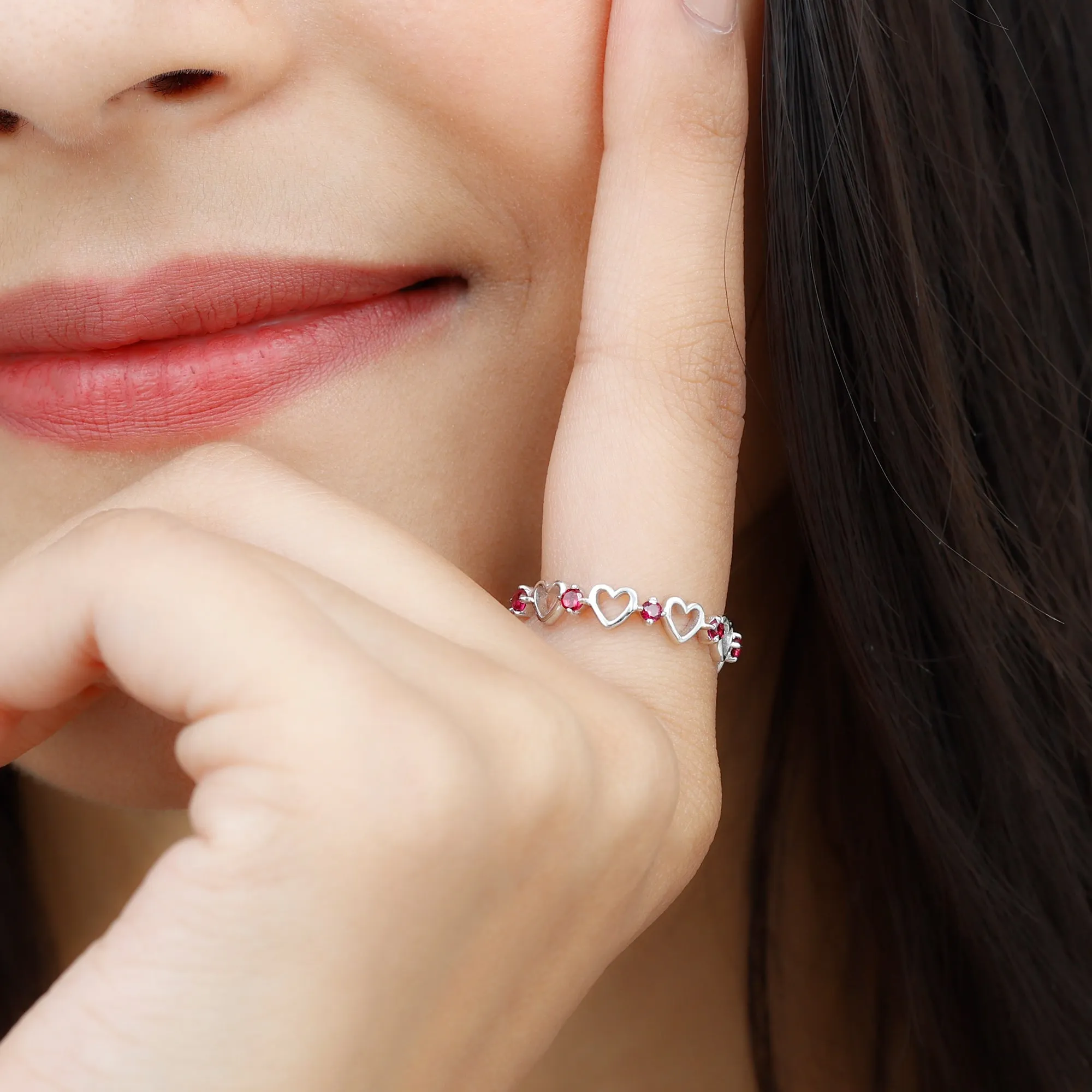 Lab Created Ruby Open Heart Eternity Band Ring