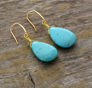 Ladies Turquoise Teardrop Earrings Vintage