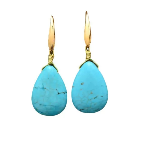 Ladies Turquoise Teardrop Earrings Vintage