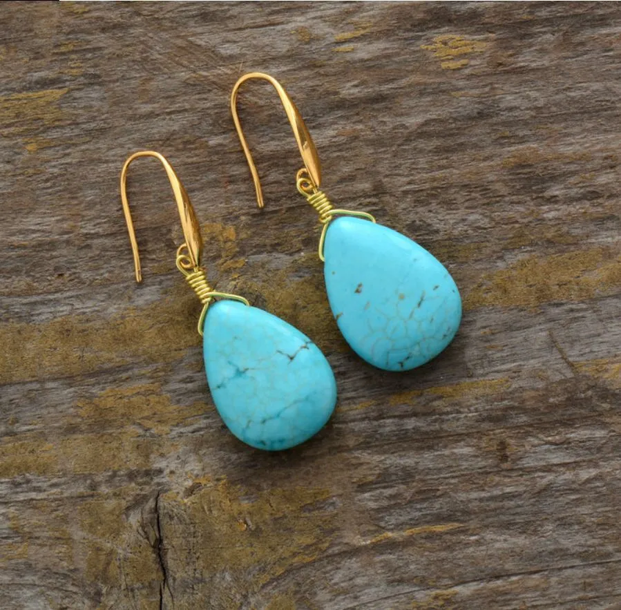 Ladies Turquoise Teardrop Earrings Vintage