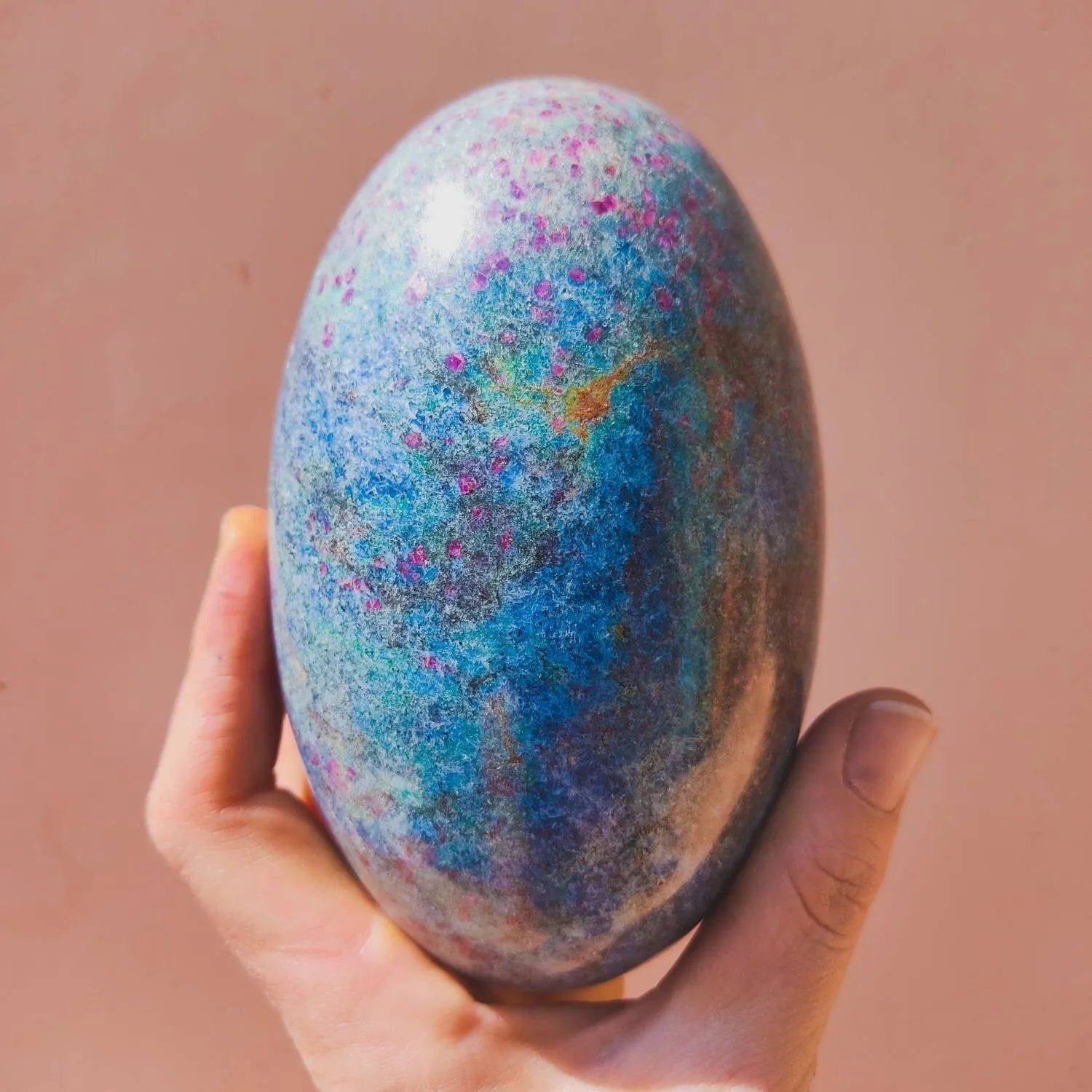 Large Ruby, Fuchsite & Kyanite Crystal Egg