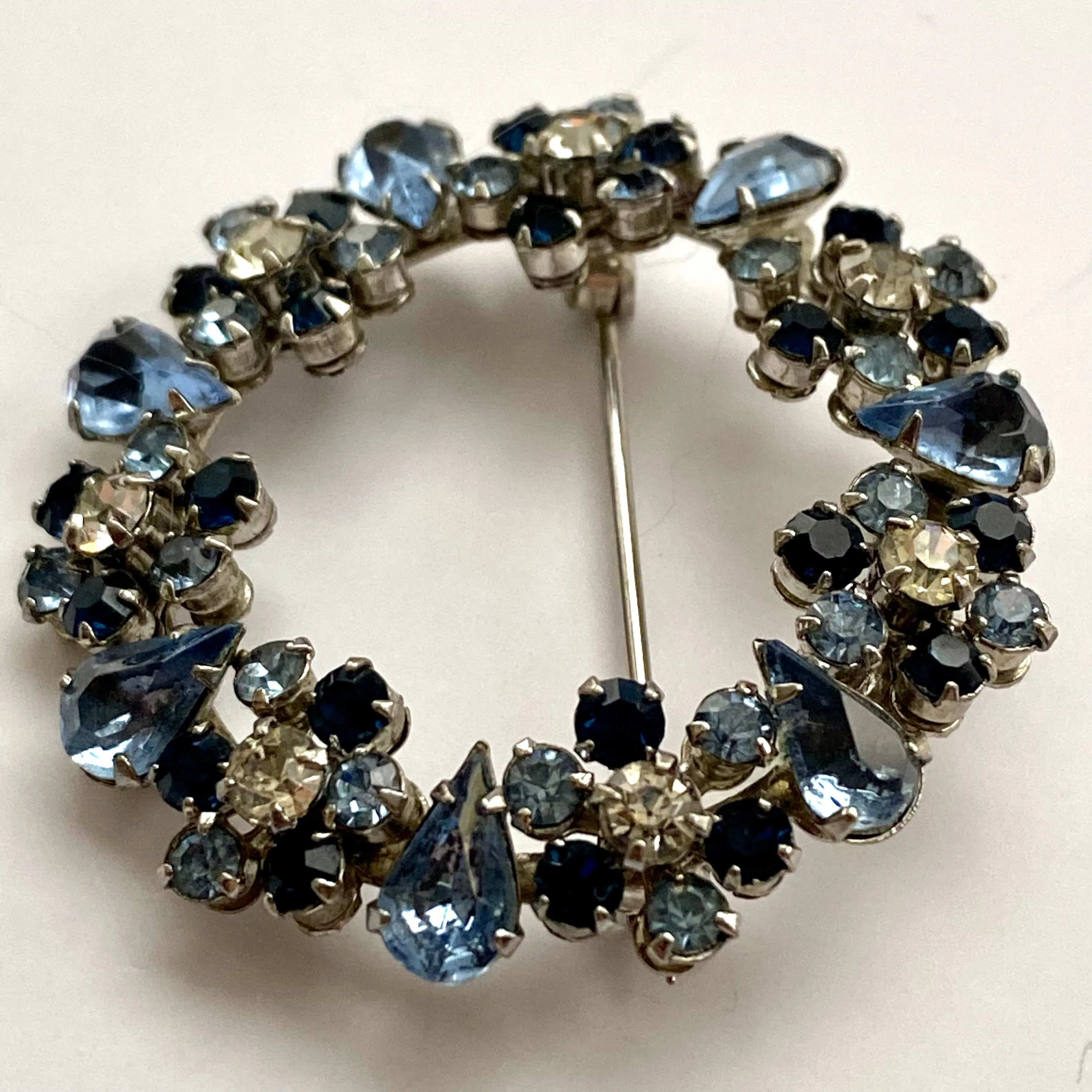 Late 50s/ Early 60s Shades of Blue Rhinestone Circle Brooch