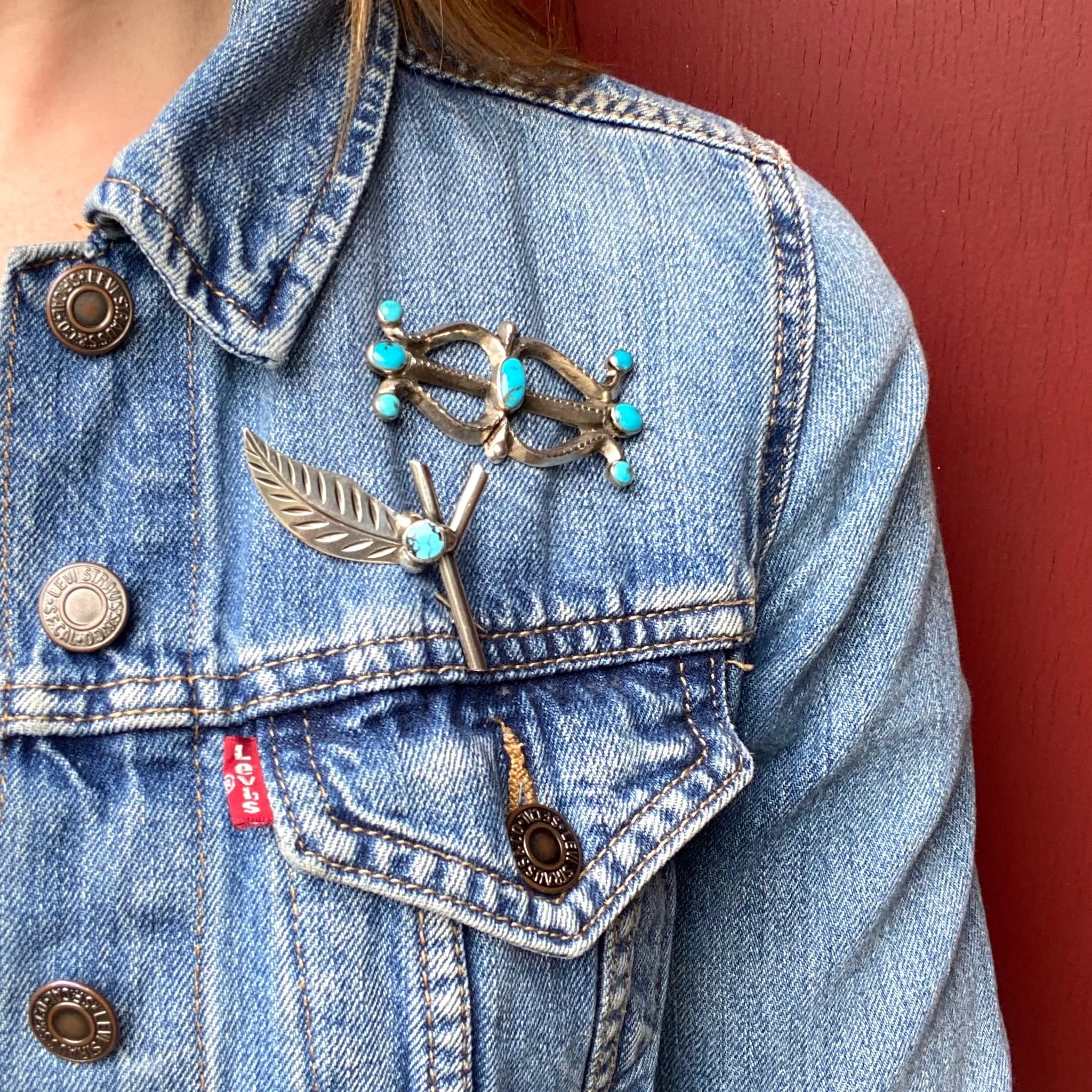 Leaf & Berries Brooch in Silver & Turquoise