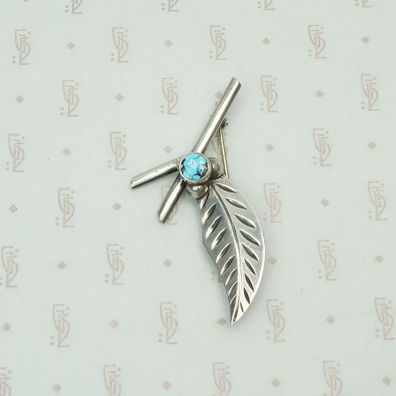 Leaf & Berries Brooch in Silver & Turquoise