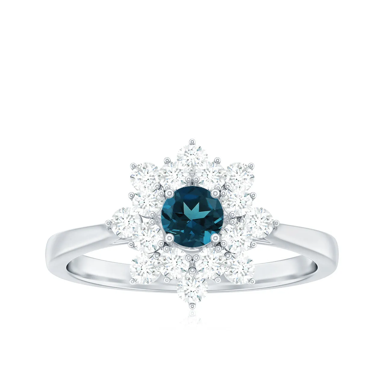 London Blue Topaz and Diamond Cluster Engagement Ring