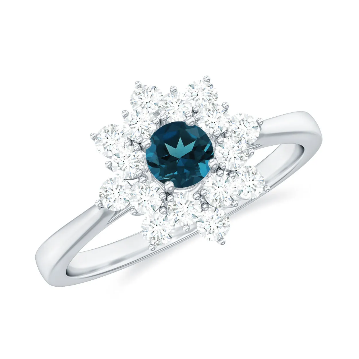 London Blue Topaz and Diamond Cluster Engagement Ring