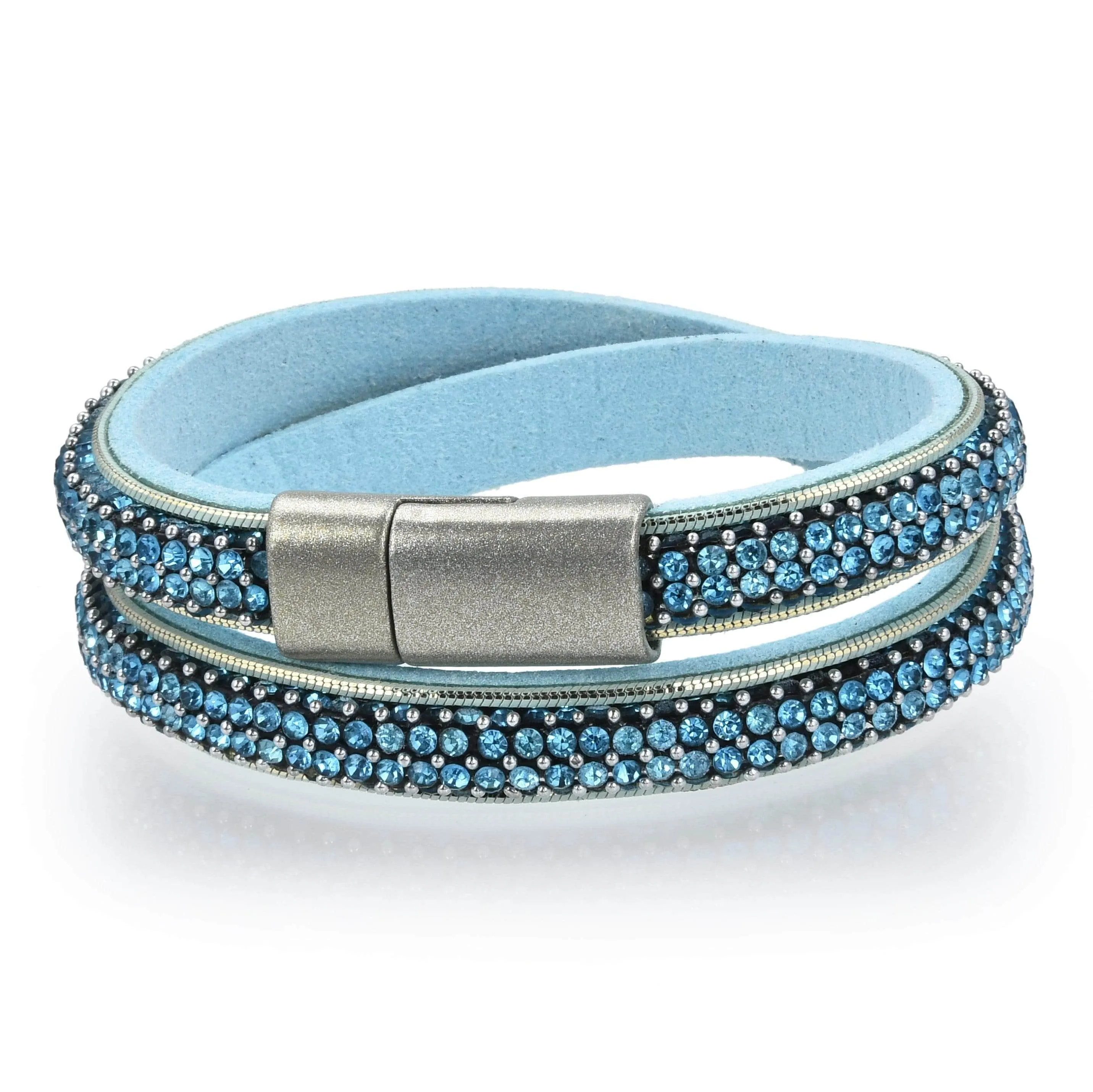 Long Strand Diamond Blue Bracelet with Magnetic Clasp