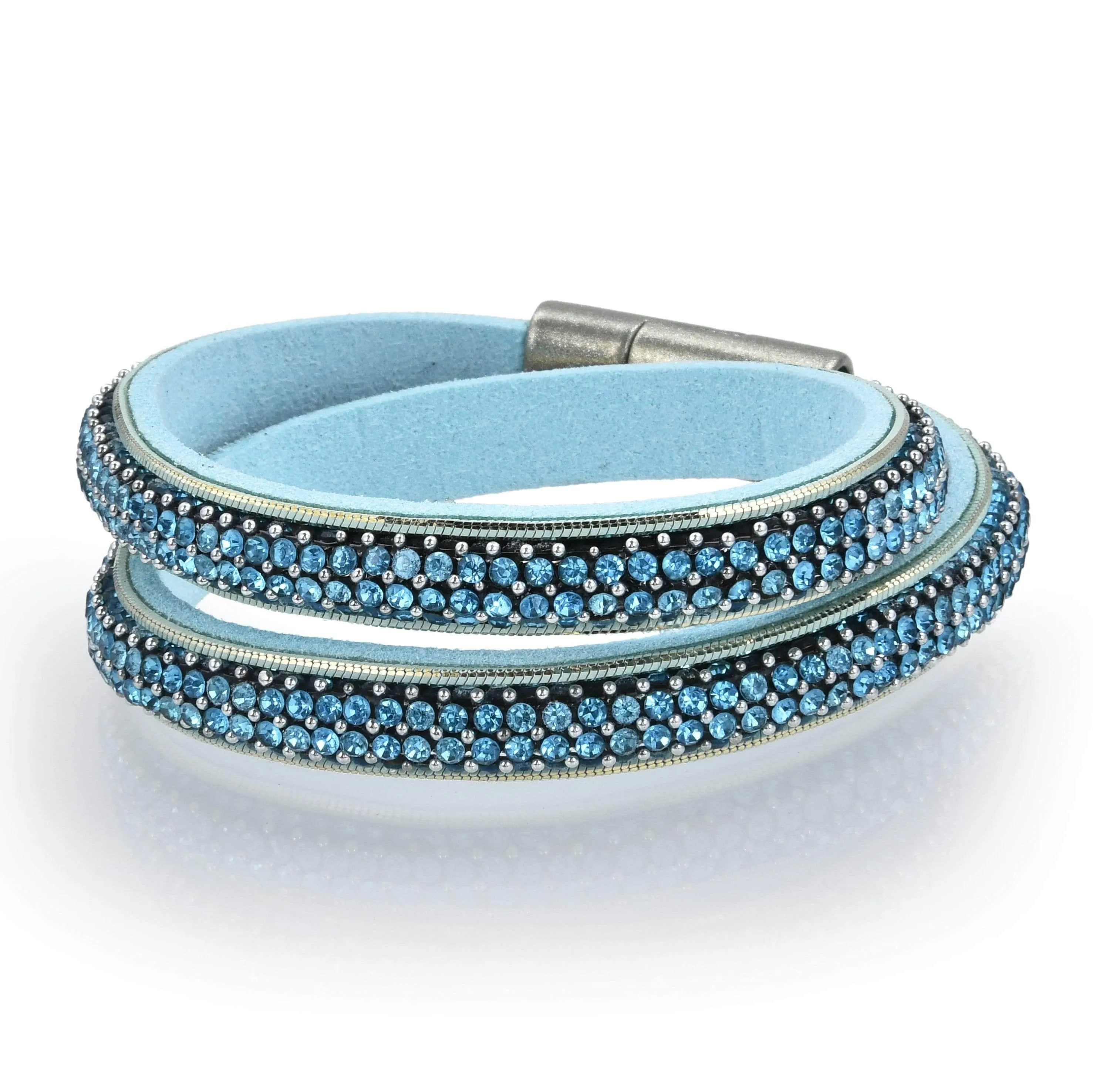 Long Strand Diamond Blue Bracelet with Magnetic Clasp