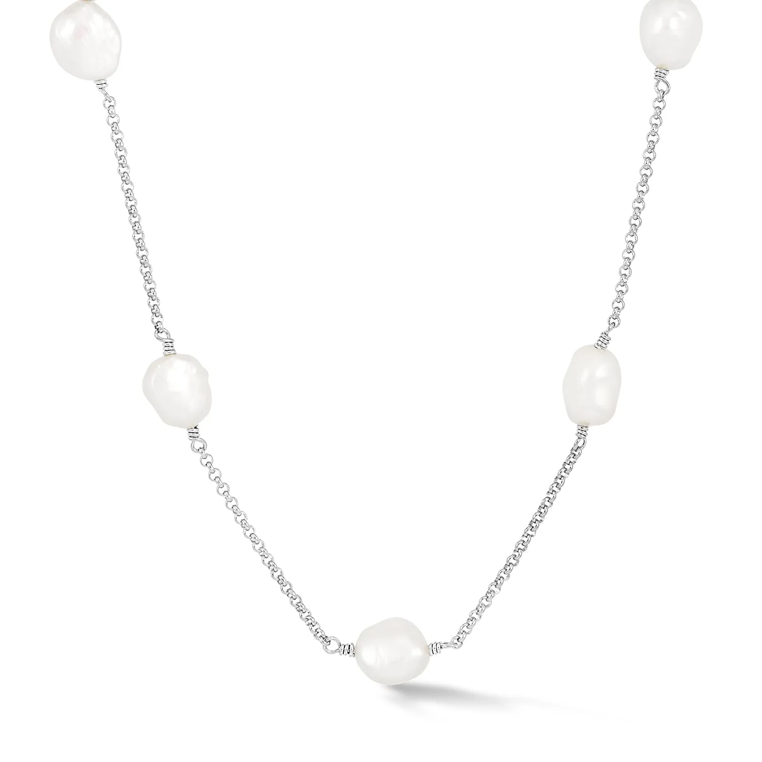 Long White Baroque Pearl Chain Necklace