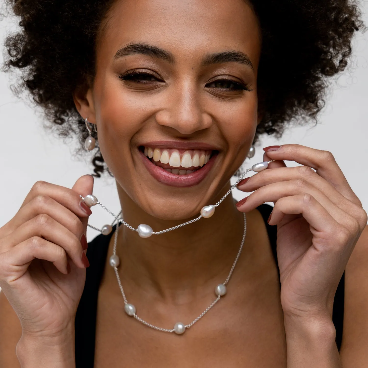 Long White Baroque Pearl Chain Necklace