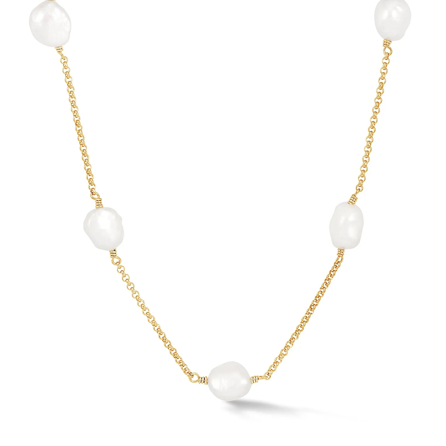 Long White Baroque Pearl Chain Necklace